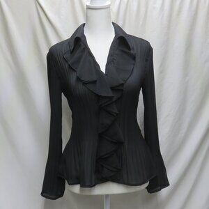 Ladies' Black Pleated Sheer Dressy Blouse